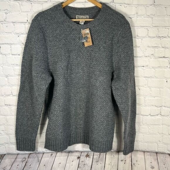 Duluth Trading Co. 100% Shetland Wool  Sweater Crew Neck Textured Gray Size L - Picture 1 of 6